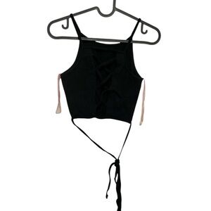 Black sexy  Ribbed Lace-Up Crop Top